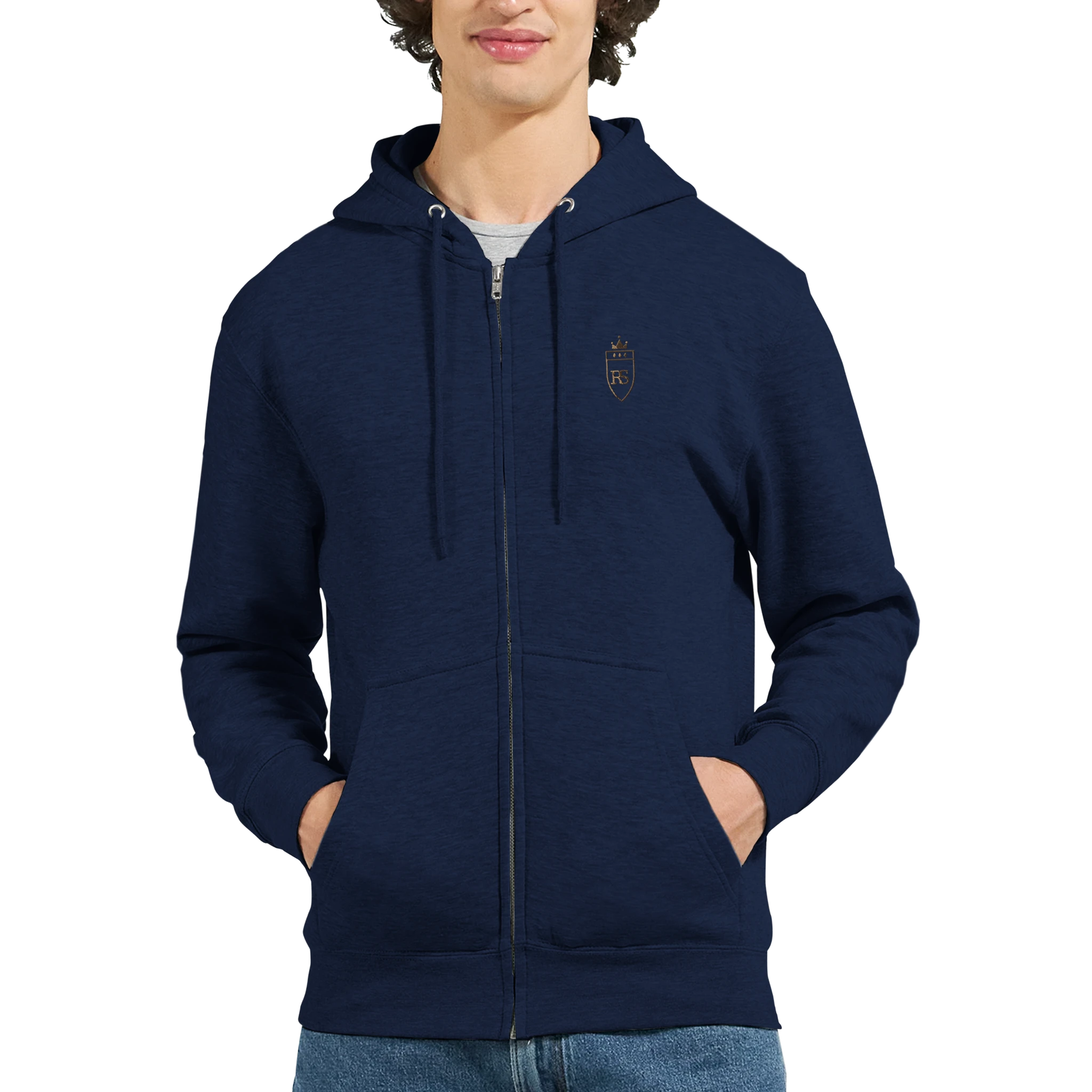Sweat zippé en coton brodé du monogramme RS — Maison Sahari