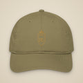Casquette brodée RS Kaki brodée du monogramme RS, vue de face sur fond pierre — Maison Sahari