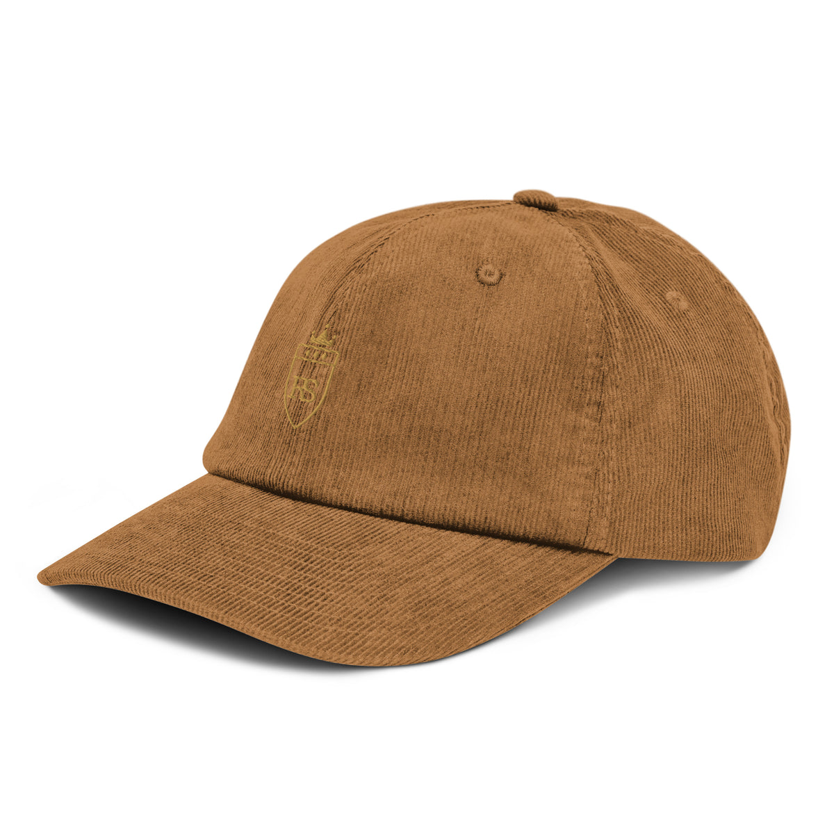 Casquette en velours côtelé Camel, vue de côté — Maison Sahari