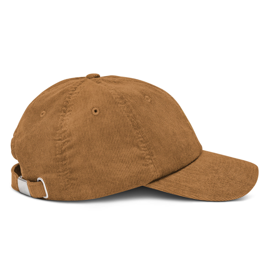 Casquette en velours côtelé Camel, vue de côté — Maison Sahari