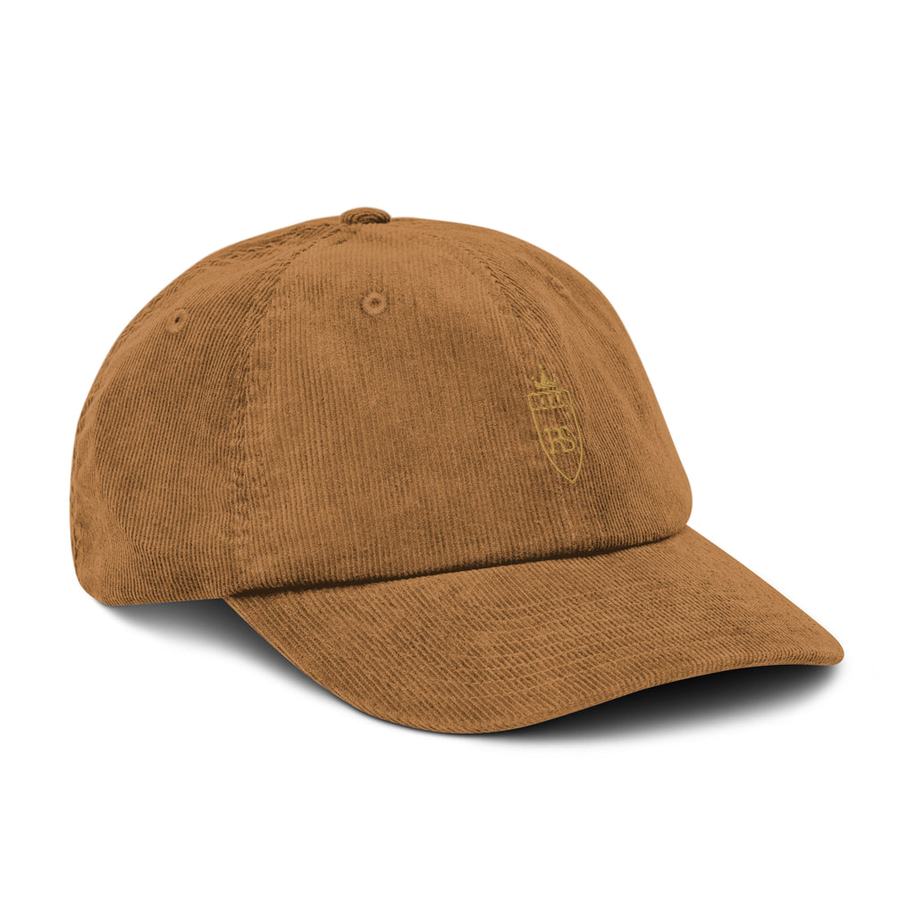 Casquette en velours côtelé Camel, vue de côté — Maison Sahari