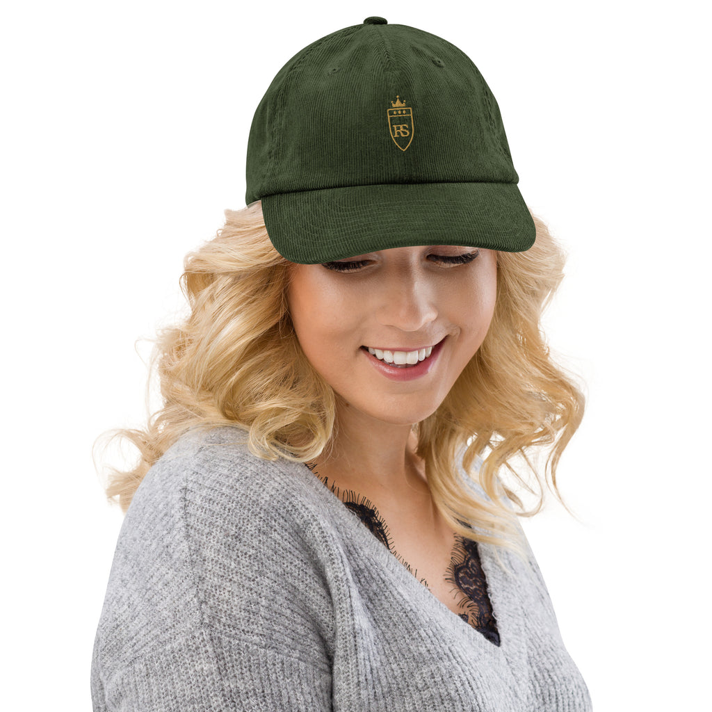 Casquette en velours côtelé Olive, vue de face — Maison Sahari