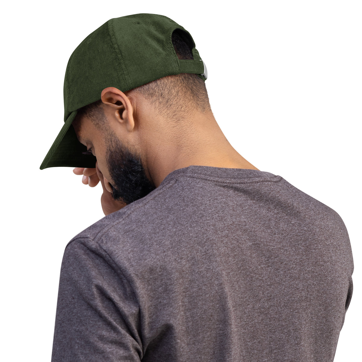 Casquette en velours côtelé Olive, vue de côté — Maison Sahari