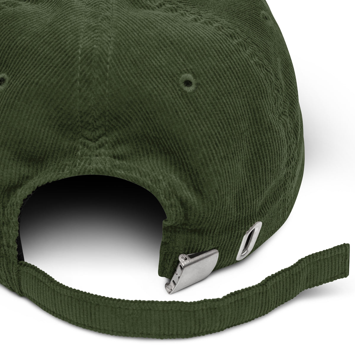 Casquette en velours côtelé Olive, détail — Maison Sahari