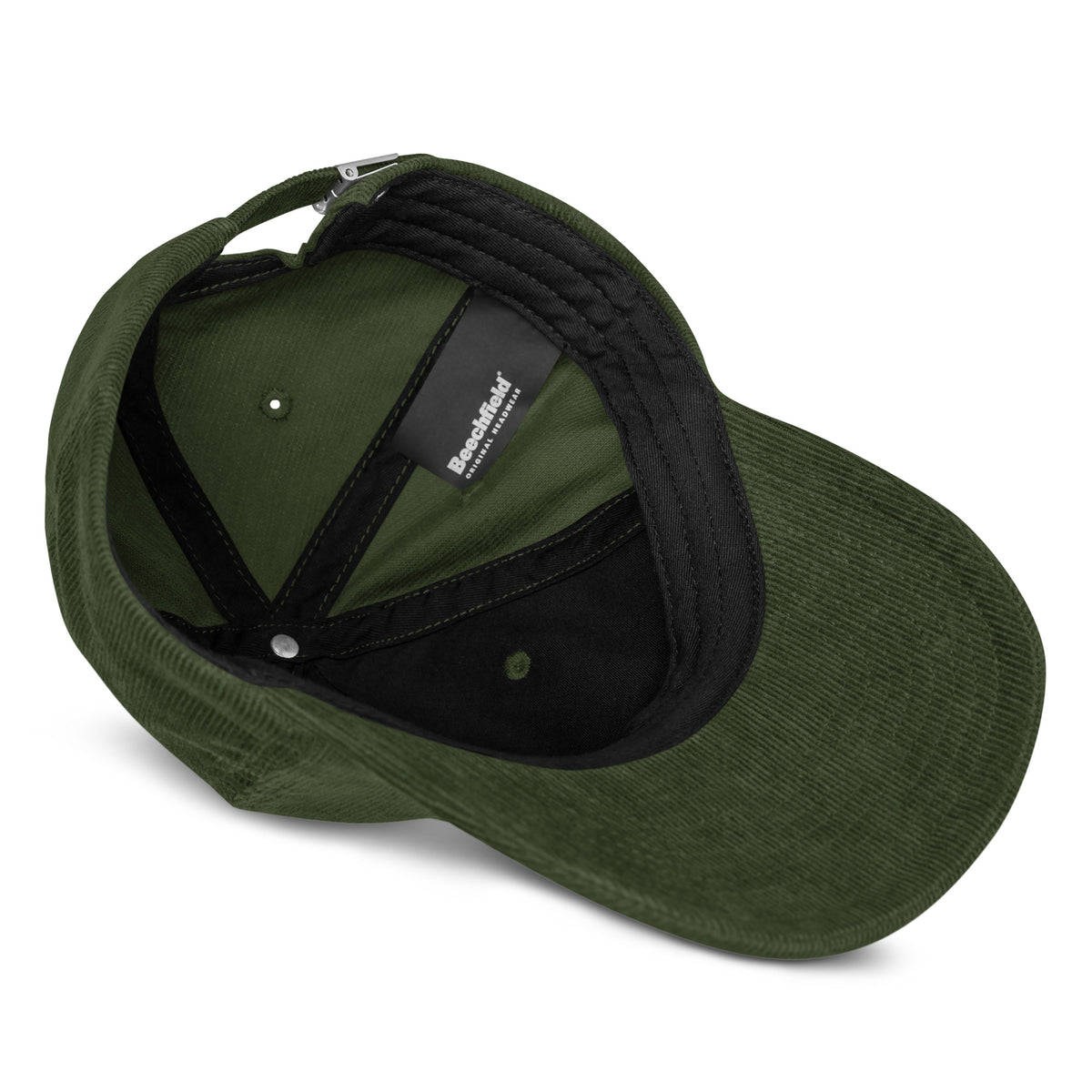 Casquette en velours côtelé Olive, détail — Maison Sahari