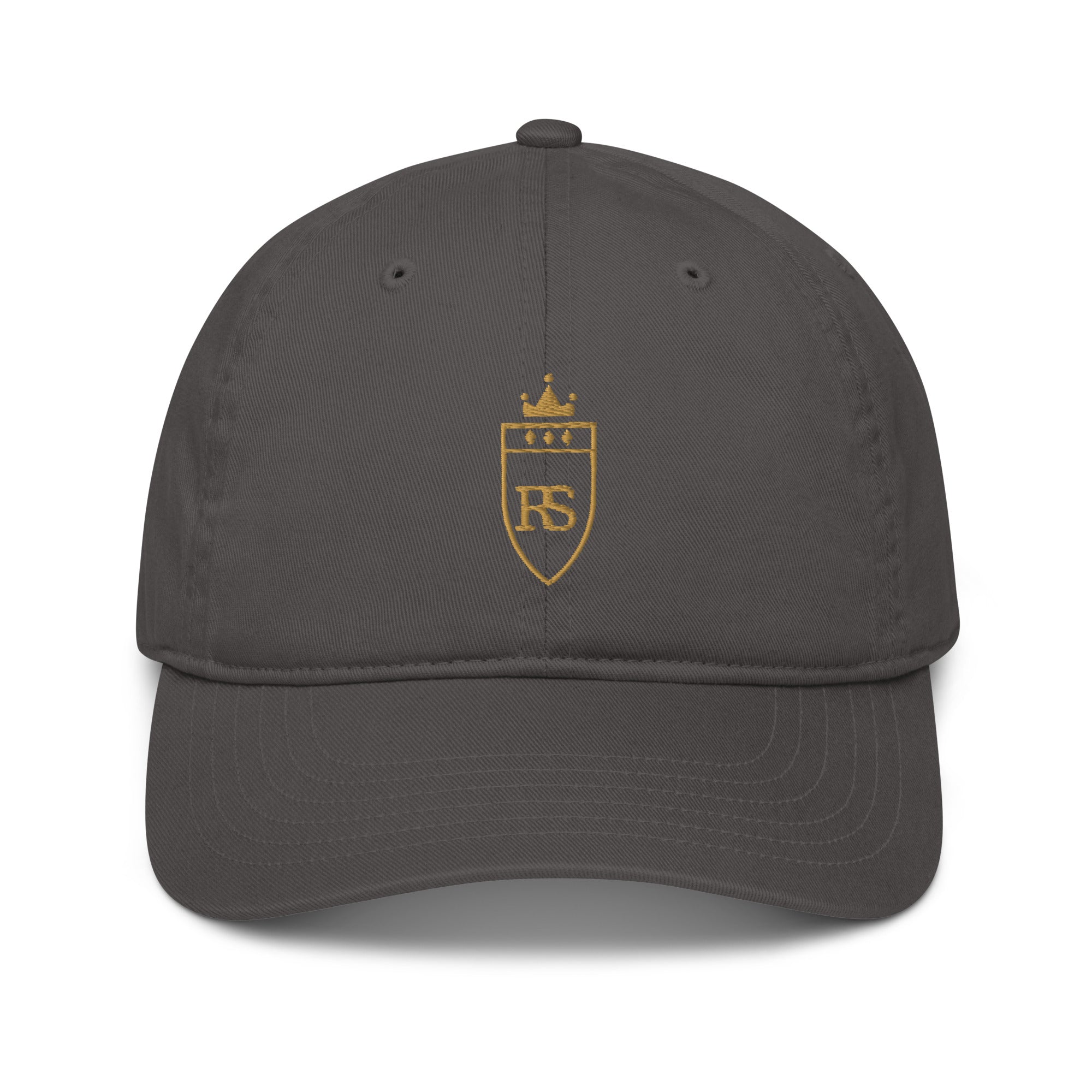 Casquette brodée du monogramme RS, coloris anthracite, vue de face — Maison Sahari