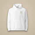 Sweat à capuche Blanc brodé du monogramme RS, vue de face sur fond pierre — Maison Sahari