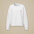 Sweat col rond femme Gris chiné clair brodé du monogramme RS, vue de face sur fond pierre — Maison Sahari