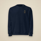 Sweat brodé RS Marine brodé du monogramme RS, vue de face sur fond pierre — Maison Sahari