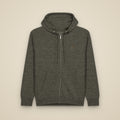 Sweat zippé Anthracite chiné brodé du monogramme RS, vue de face sur fond pierre — Maison Sahari