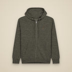 Sweat zippé Anthracite chiné brodé du monogramme RS, vue de face sur fond pierre — Maison Sahari