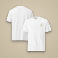 T-shirt brodé RS Blanc brodé du monogramme RS, vue de face sur fond pierre — Maison Sahari