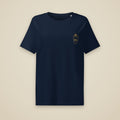 T-shirt femme col côtelé Marine brodé du monogramme RS, vue de face sur fond pierre — Maison Sahari