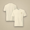 T-shirt brodé RS Ivoire brodé du monogramme RS, vue de face sur fond pierre — Maison Sahari