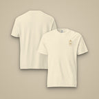 T-shirt brodé RS Ivoire brodé du monogramme RS, vue de face sur fond pierre — Maison Sahari