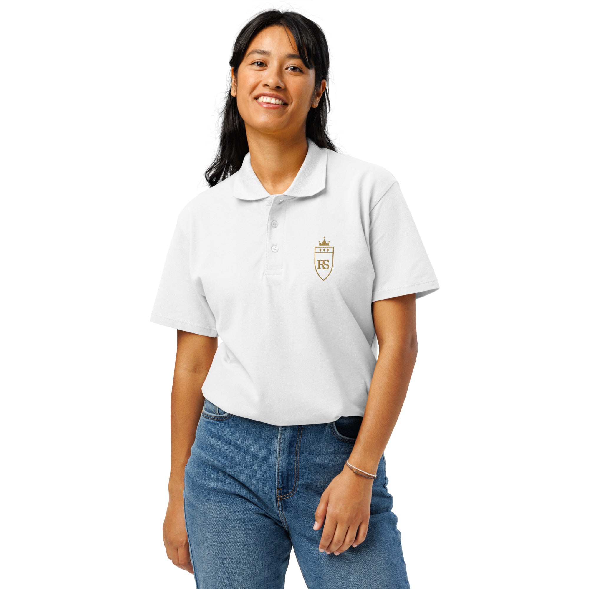 Polo piqué brodé du monogramme RS — Maison Sahari, quiet luxury