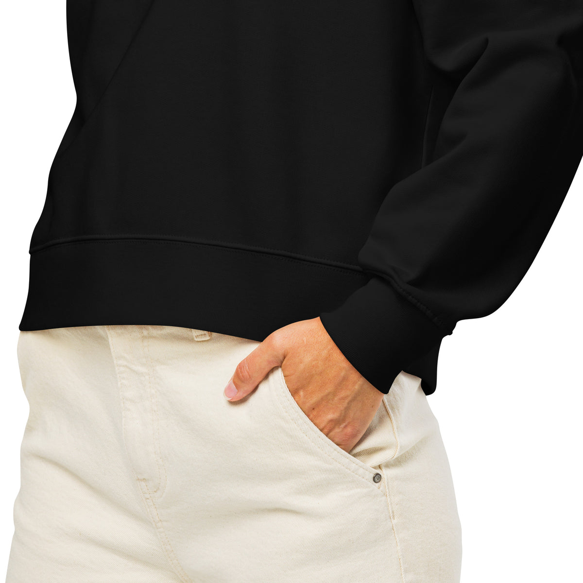 Sweat col rond femme Noir, détail — Maison Sahari