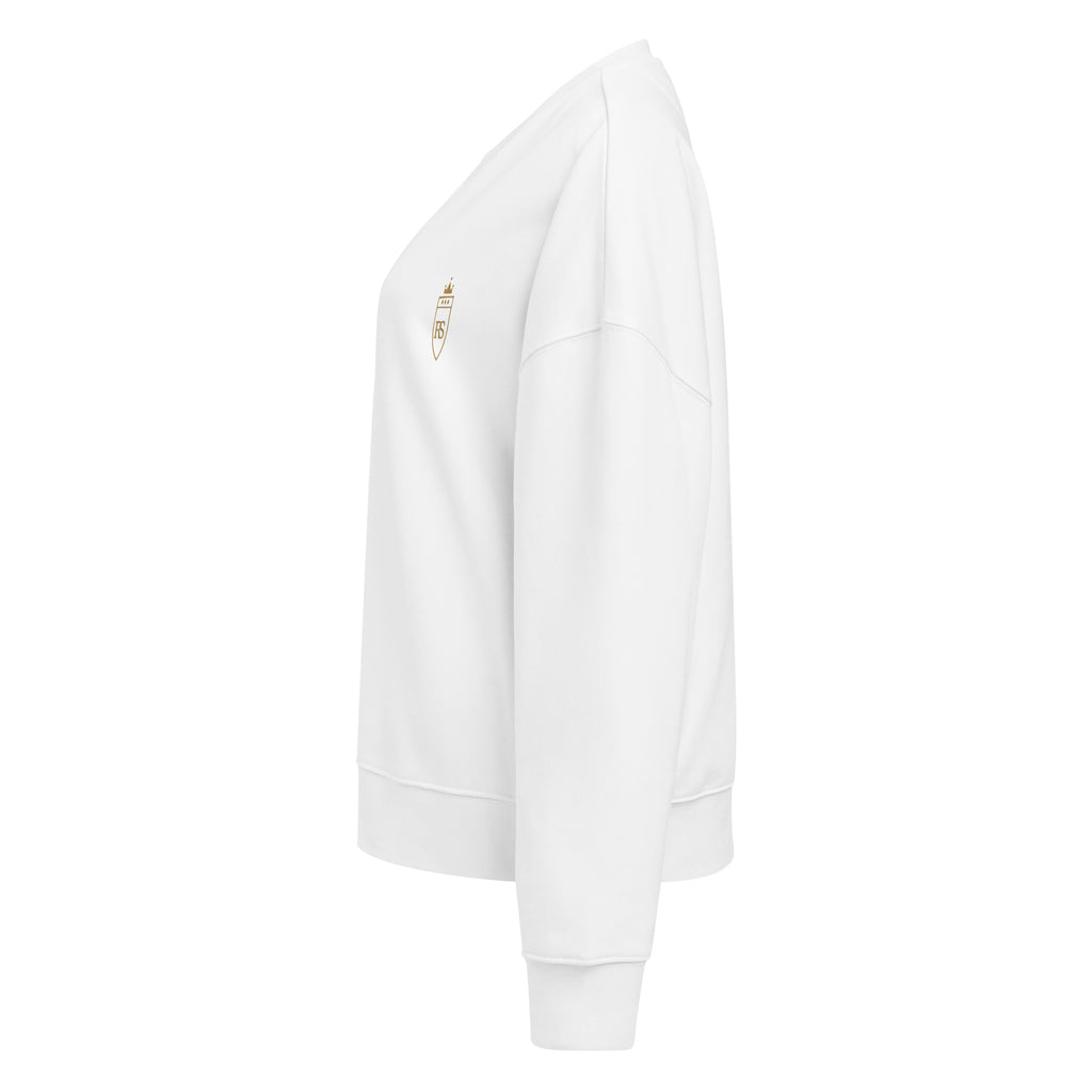 Sweat col rond femme Blanc, vue de côté — Maison Sahari