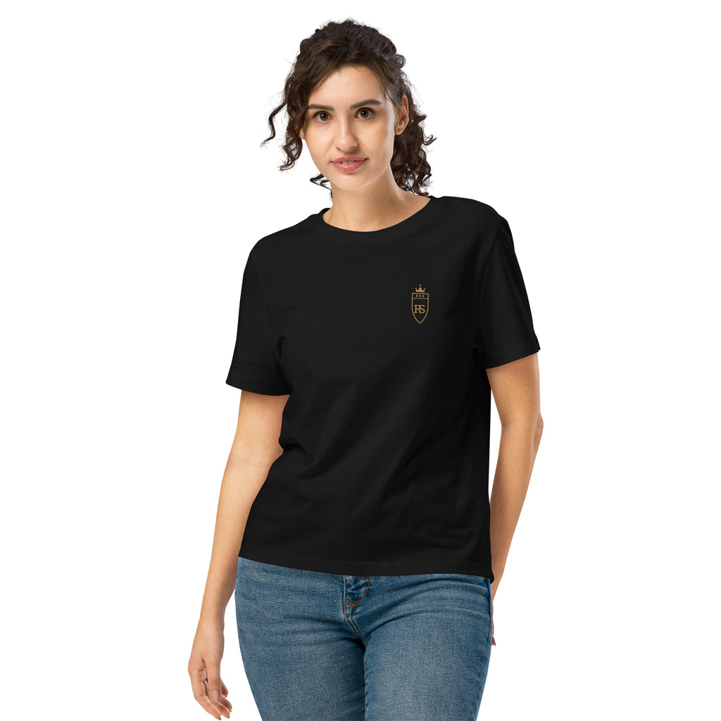 T-shirt femme col côtelé Noir, vue de face — Maison Sahari