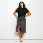 T-shirt femme col côtelé Noir, vue de face — Maison Sahari