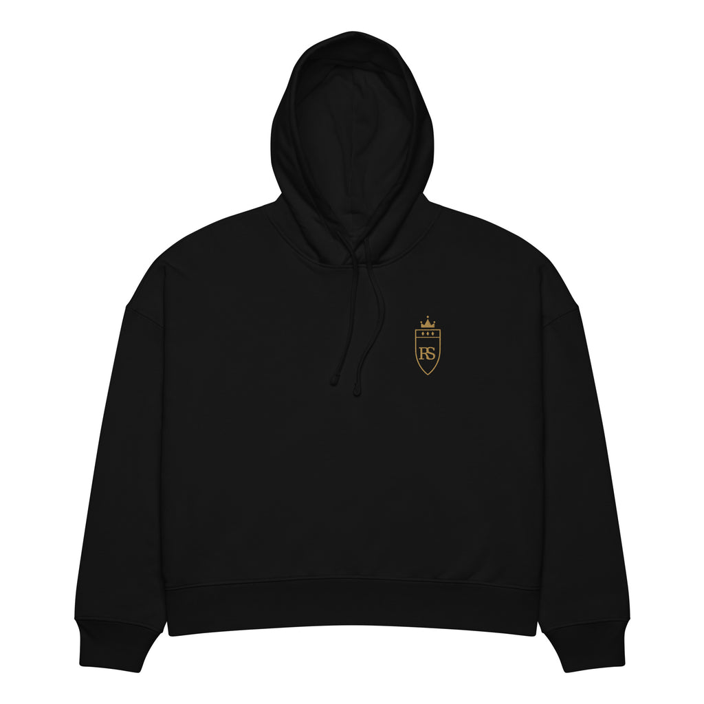 Sweat à capuche femme brodé du monogramme RS, coloris noir, vue de face — Maison Sahari