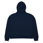 Sweat à capuche femme brodé du monogramme RS, coloris marine, vue de dos — Maison Sahari