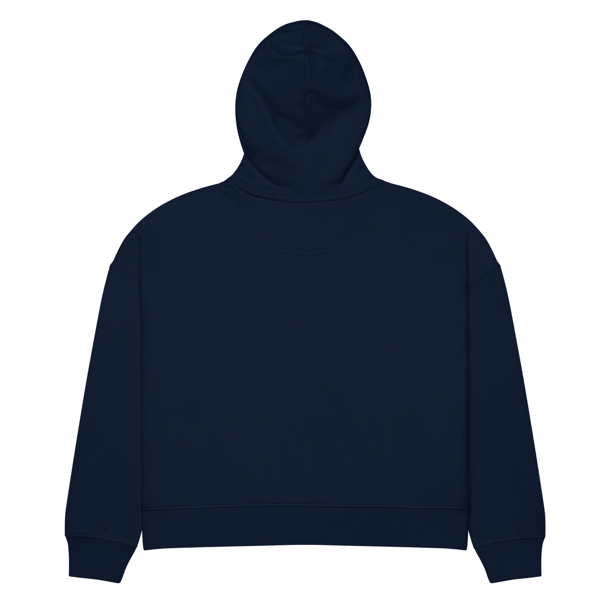 Sweat à capuche femme brodé du monogramme RS, coloris marine, vue de dos — Maison Sahari