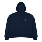 Sweat à capuche femme brodé du monogramme RS, coloris marine, vue de face — Maison Sahari
