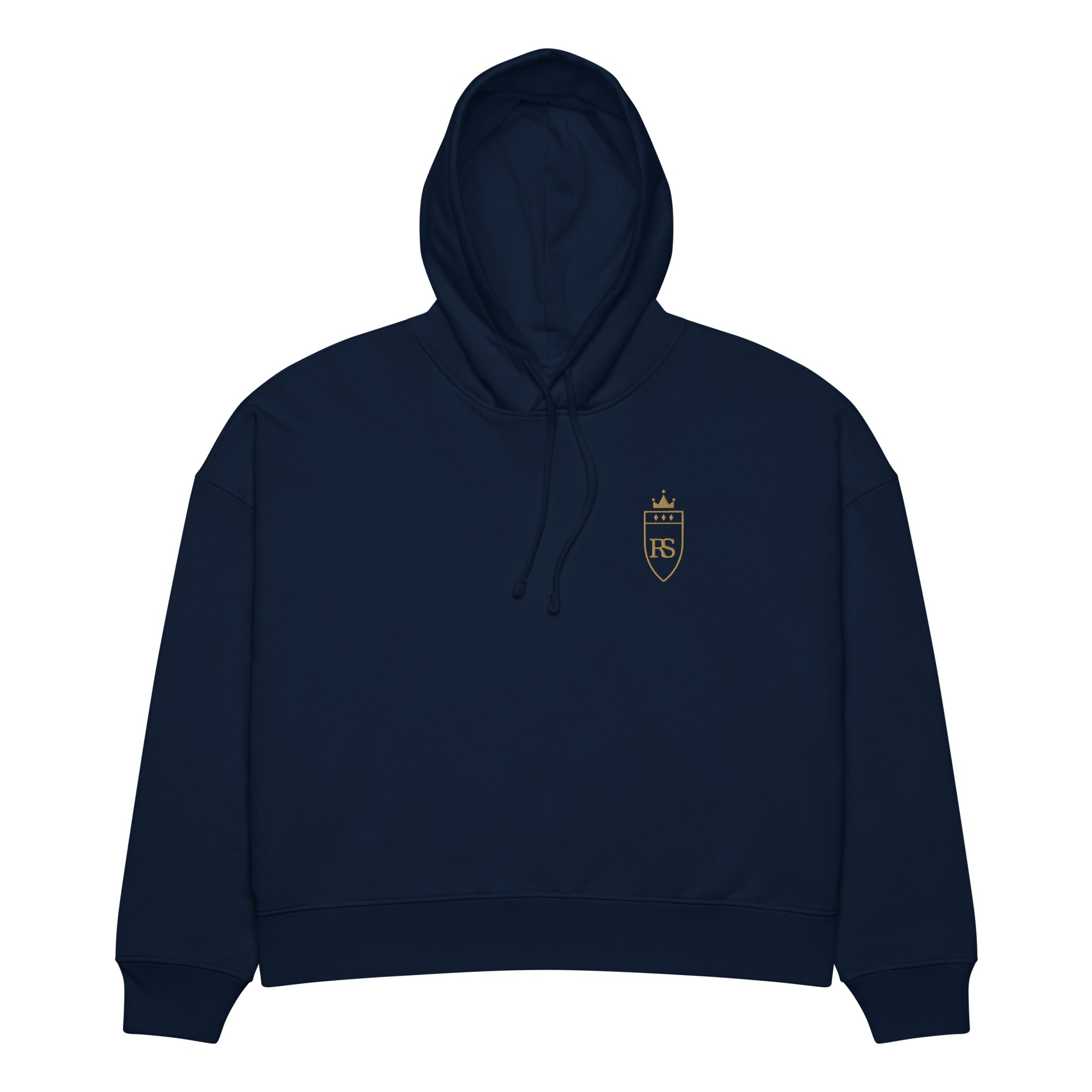 Sweat à capuche femme brodé du monogramme RS, coloris marine, vue de face — Maison Sahari